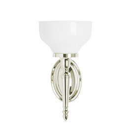 Arcade Wall Light with Oval Base and Cup Frosted Glass Shade - Nickel