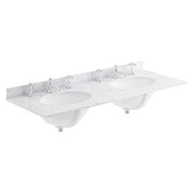 Bayswater 1200mm 3TH White Marble Double Bowl Basin Top