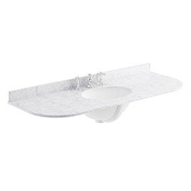 Bayswater 1200mm 3TH Curved White Marble Single Bowl Basin Top