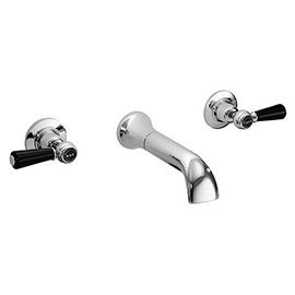 Bayswater Black Lever Domed Collar 3 Tap Hole Wall Mounted Bath Filler