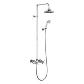 Burlington Eden Thermostatic Two Outlet Exposed Shower Bar Valve, Rigid Riser &amp; Kit with Fixed Head