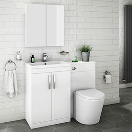 Brooklyn White Gloss Modern Sink Vanity Unit + Toilet Package