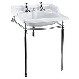 Burlington Classic 650mm 2TH Basin with Invisible Overflow/Waste &amp; Chrome Wash Stand