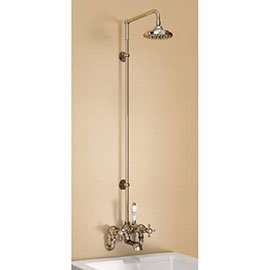 Burlington Anglesey Wall Mounted Bath Shower Mixer w Rigid Riser, Straight Arm &amp; 6&quot; Rose