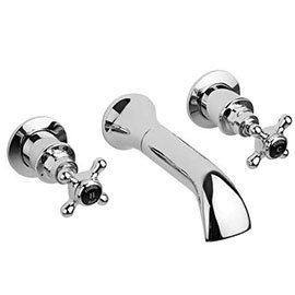 Hudson Reed Topaz Black Wall Mounted Bath Spout and Stop Taps - Chrome