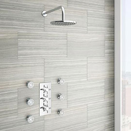 Pablo Concealed Thermostatic Valve with Fixed Shower Head &amp; 6 Body Jets