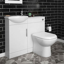 Sienna W920 x D200mm High Gloss White Vanity Unit Cloakroom Suite + D-shaped pan
