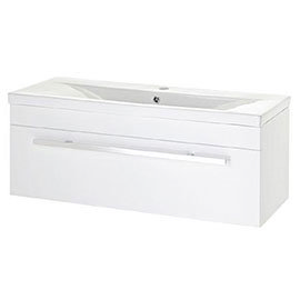 Nuie - 1000 x 400mm Wall Mounted Mid Edge Basin &amp; Cabinet - Gloss White - VTWE1000