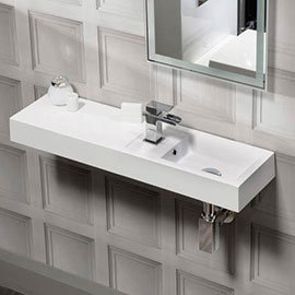 Valencia Wall Hung Polymarble Basin with Intergrated Shelf - 800mm Wide Medium Image
