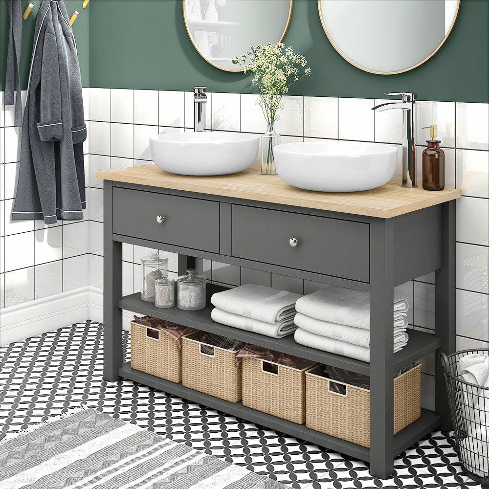 Grey Countertop Double Basin Unit including two basins