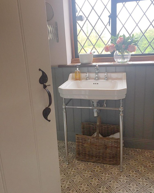 Sally's grey 'Mr. Jones' floor tiles by Laura Ashley | Sally's Traditional Grey Bathroom - Surrey