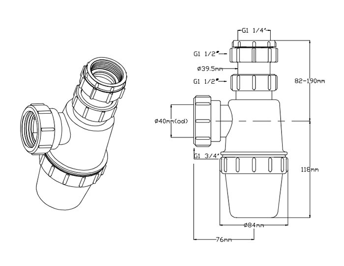 1 1/2" Telescopic Urinal Bottle Trap