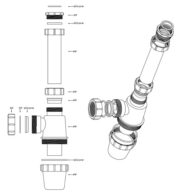 1 1/2" Telescopic Urinal Bottle Trap