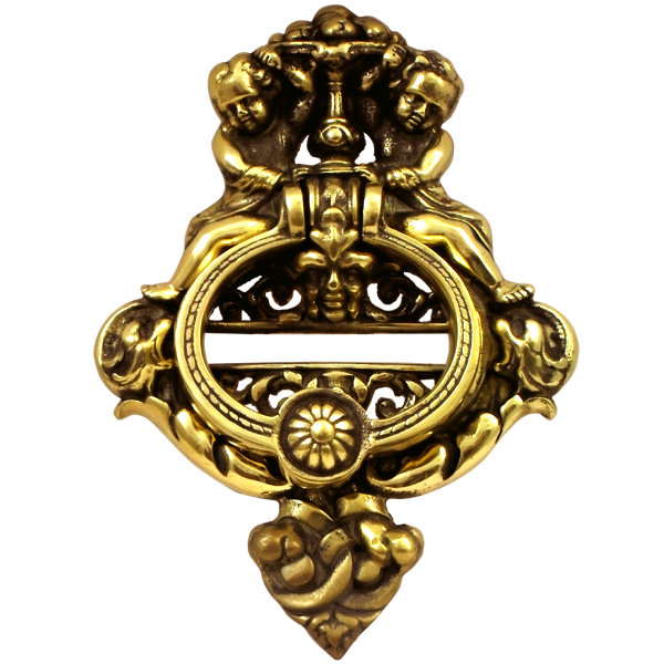 10 Inch Solid Brass Cherubs French Empire Door Knocker - Antique Brass Finish Large Image