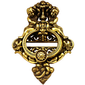 10 Inch Solid Brass Cherubs French Empire Door Knocker - Antique Brass Finish Large Image