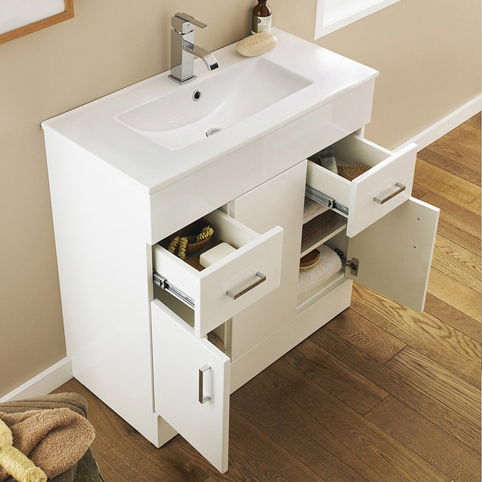 Turin Vanity Sink With Cabinet - 1000mm Modern High Gloss White Profile Large Image