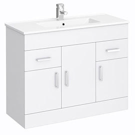 Toreno Vanity Sink With Cabinet - 1000mm Modern High Gloss White Medium Image