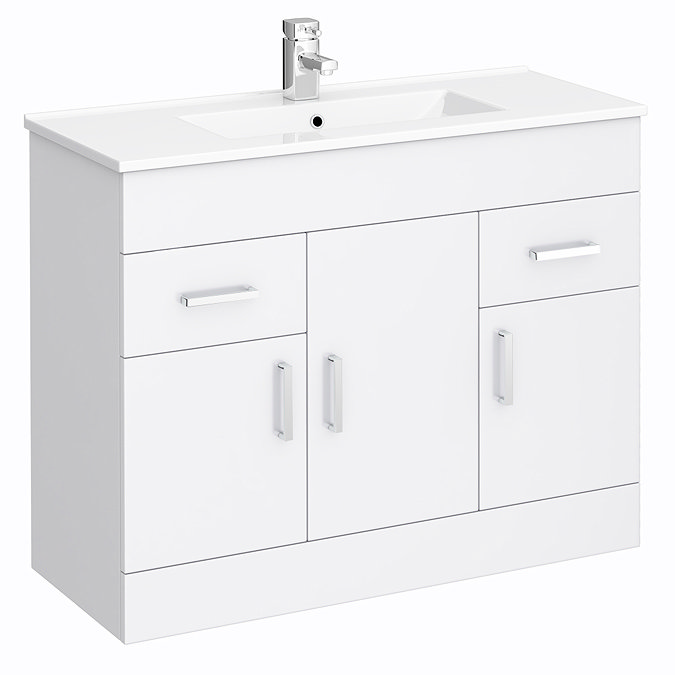 Toreno Vanity Sink With Cabinet - 1000mm Modern High Gloss White Large Image