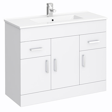 Turin Vanity Sink With Cabinet - 1000mm Modern High Gloss White Profile Large Image