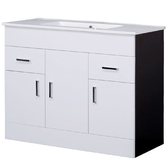 Modena 1000 x 400mm White & Ebony Brown Vanity Unit w/ Ceramic Basin - VTMEB1000 Large Image