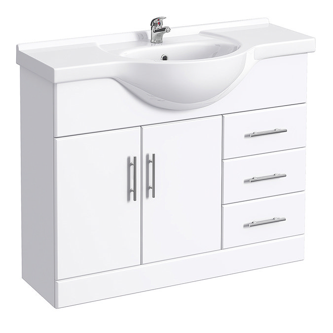 Alaska 1520mm Vanity Unit Suite + Basin Mixer (High Gloss White - Depth 330mm) Profile Large Image