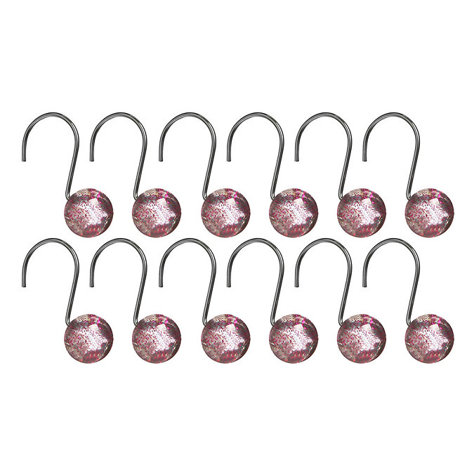 12 Hot Pink Resin Shower Curtain Hooks Large Image