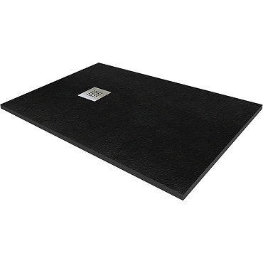 1200 x 800mm Black Slate Effect Rectangular Shower Tray + Chrome Waste  Profile Large Image