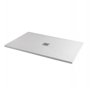 1200 x 800mm White Slate Effect Rectangular Shower Tray + Chrome Grill Waste  Profile Large Image