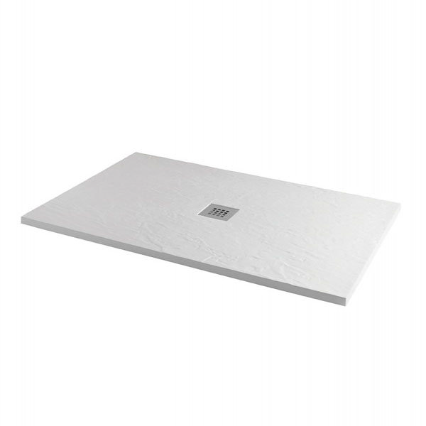 1200 x 800mm White Slate Effect Rectangular Shower Tray + Chrome Waste Large Image