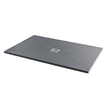 1400 x 800mm Graphite Slate Effect Rectangular Shower Tray + Chrome Grill Waste  Profile Large Image