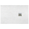 1400 x 800mm White Slate Effect Rectangular Shower Tray + Chrome Waste  In Bathroom Large Image