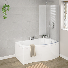 Cruze B Shaped Shower Bath - 1500mm incl. Curved Hinged Screen & Acrylic Front Panel 