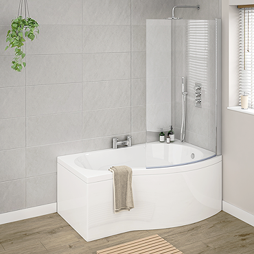 Cruze Curved Shower Bath (1500mm with Screen + Acrylic Panel)