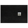 1600 x 800mm Black Slate Effect Rectangular Shower Tray + Chrome Waste  In Bathroom Large Image