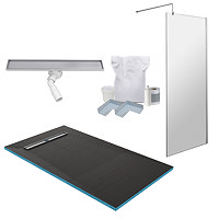 Porte de douche 48 x 42, en coin rectangulaire porte décentrée, mur à