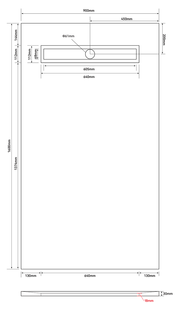 Imperia 1600 x 900 Wet Room Pack with Linear Tileable Waste Cover Chrome