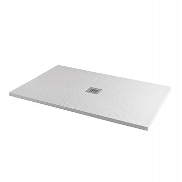 1600 x 900mm White Slate Effect Rectangular Shower Tray + Chrome Grill Waste  Profile Large Image