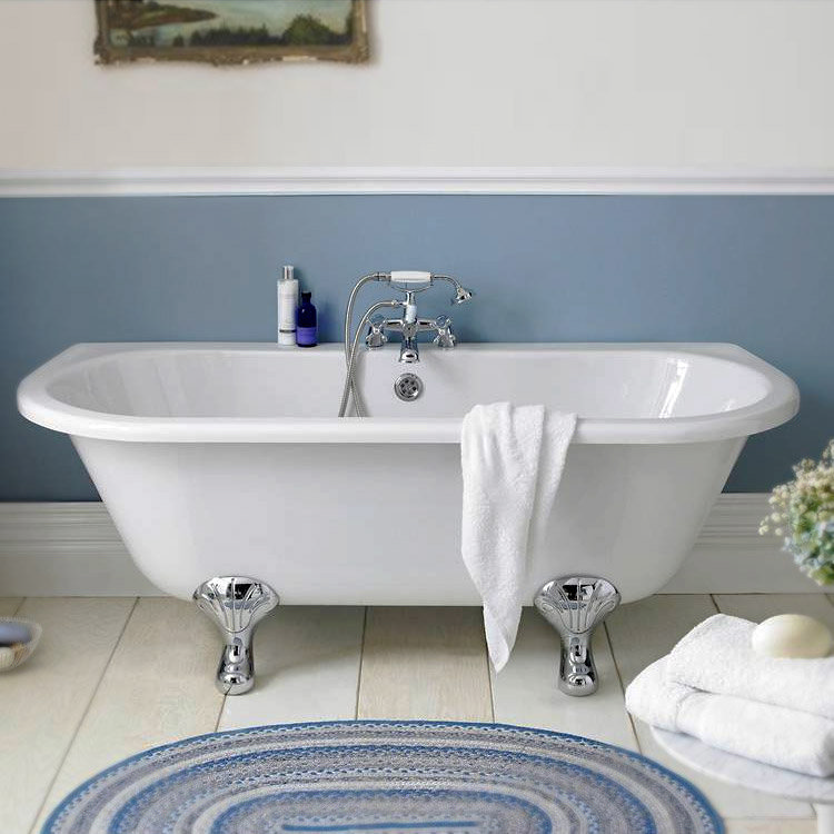 Nuie 1700 Double Ended Back to Wall Free Standing Bath with Chrome Leg ...