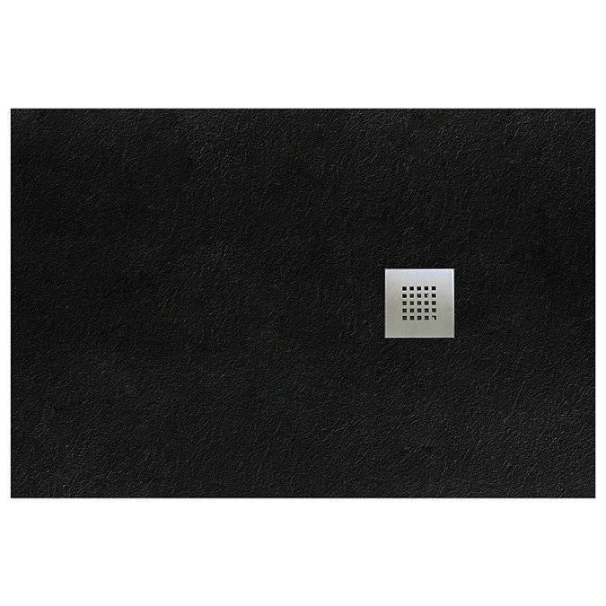 1700 x 800mm Black Slate Effect Rectangular Shower Tray + Chrome Waste In Bathroom Large Image