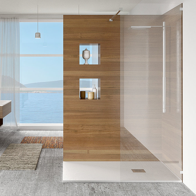 1700 x 900mm White Slate Effect Rectangular Shower Tray + Chrome Waste additional Large Image