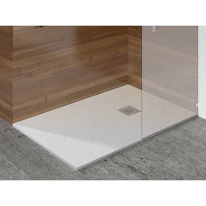 1700 x 900mm White Slate Effect Rectangular Shower Tray + Chrome Waste Newest Large Image