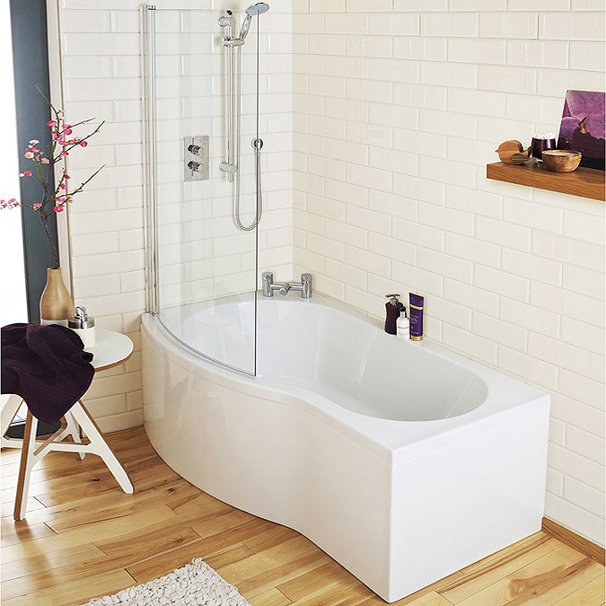 Premier 1700mm B-Shaped Shower Bath with Acrylic Front Panel & Curved Screen Large Image