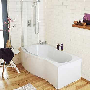 Premier 1700mm B-Shaped Shower Bath with Acrylic Front Panel & Curved Screen Profile Large Image