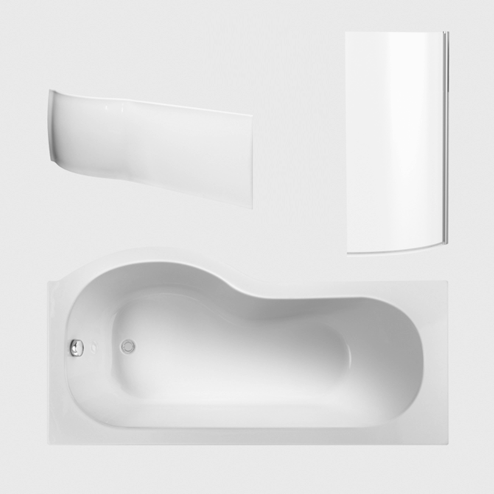 Cruze P-Shaped 1700mm Curved Shower Bath With Screen And Acrylic Front ...