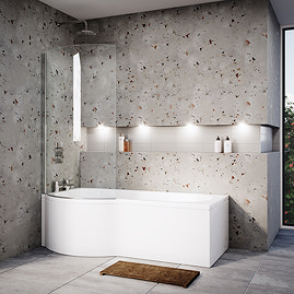 Cruze P Shaped Shower Bath - 1700mm with Screen + Panel