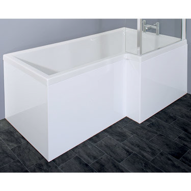1700mm L Shape Square Bath w/ Side & End Panels - White - Right hand option Profile Large Image