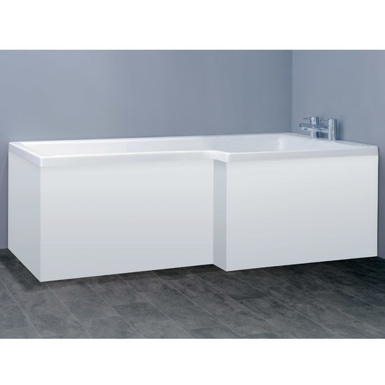 1700mm L Shape Square Bath w/ Side & End Panels - White - Right hand option Large Image