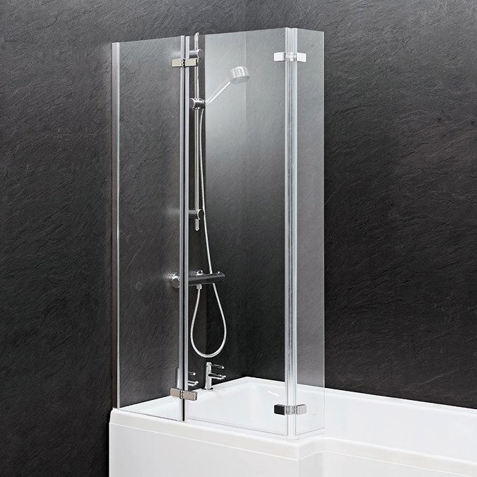Milan Square Shower Bath - 1700mm Inc. Double Hinged Screen & MDF Panel Feature Large Image