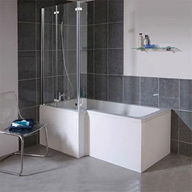 Milan Square Shower Bath - 1700mm Inc. Double Hinged Screen & MDF Panel Medium Image