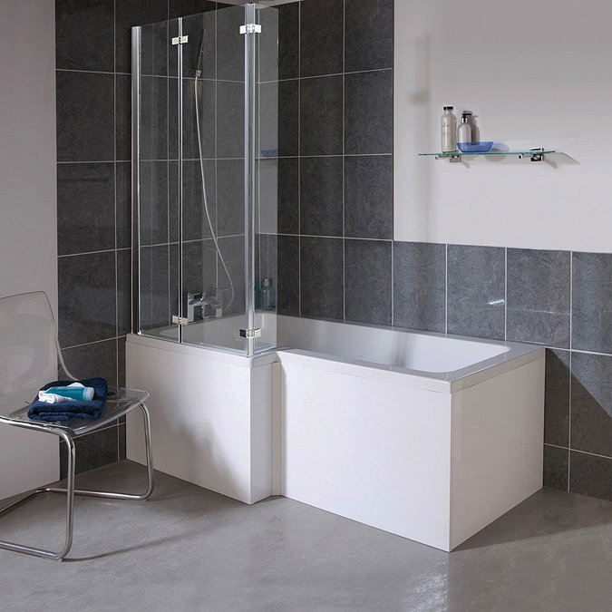 Milan Square Shower Bath - 1700mm Inc. Double Hinged Screen & MDF Panel Large Image